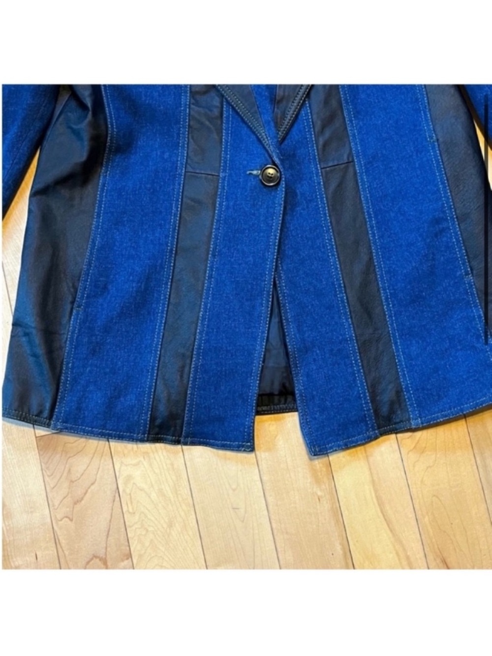 New Via Accenti blue denim black leather vintage jacket button closure size 14W - Picture 3 of 9